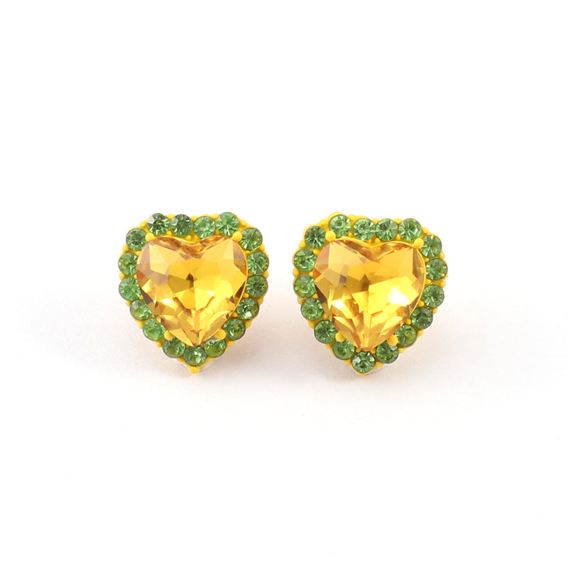 Pendientes De Cobre Con Diamantes En Forma De Corazón De Color Arcoíris Al Por Mayor
